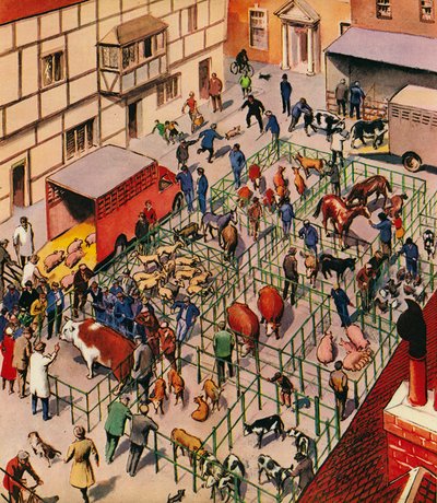 1960年代のイギリスの牛市場 作： English School